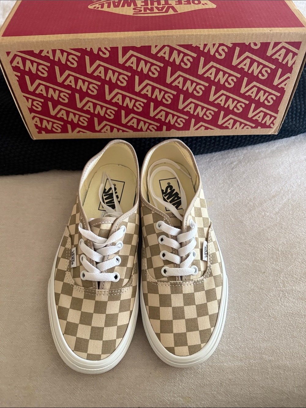 Vans Men’s Checkerboard Authentic Sneakers – Beige/White